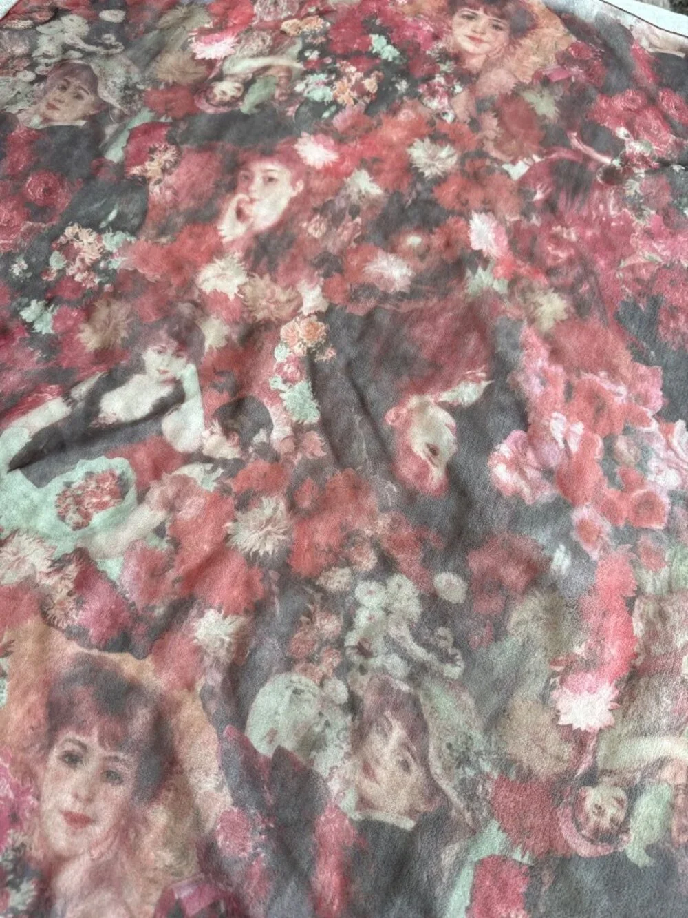 Vintage Mademoiselle Sheer Brown Orange Faces Square Women's Fashion Scarf